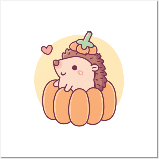 Cute Little Hedgehog In Pumpkin Halloween Autumn Posters and Art